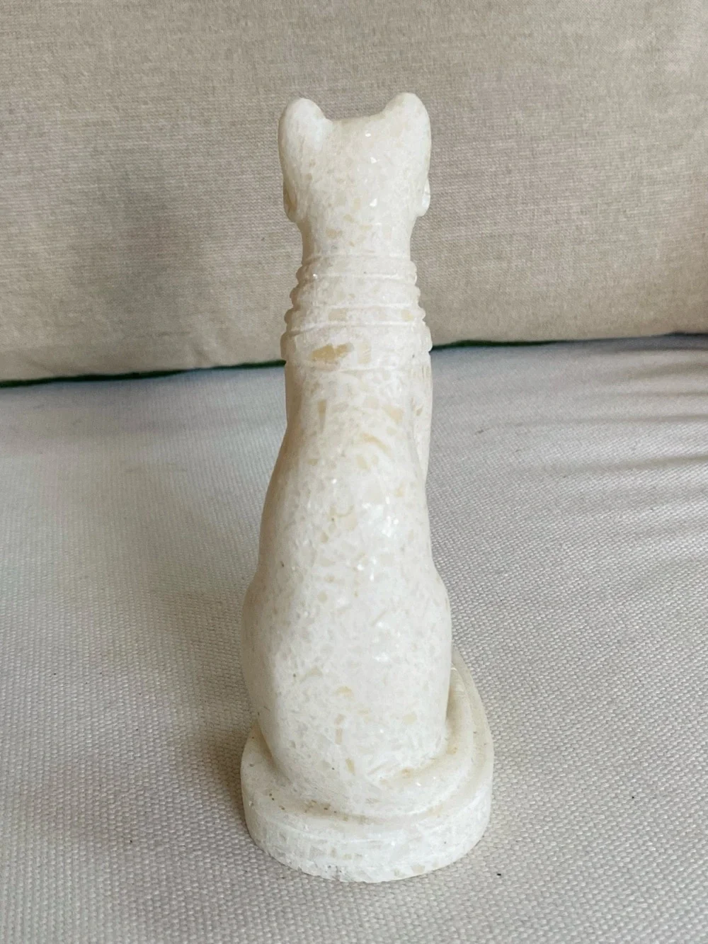 Vtg Egyptian Bastet Cat Figurine Statue Alabaster White Stone Souvenir 5”